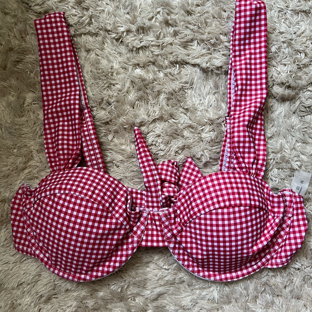 Red Gingham Bikini Top, NWOT